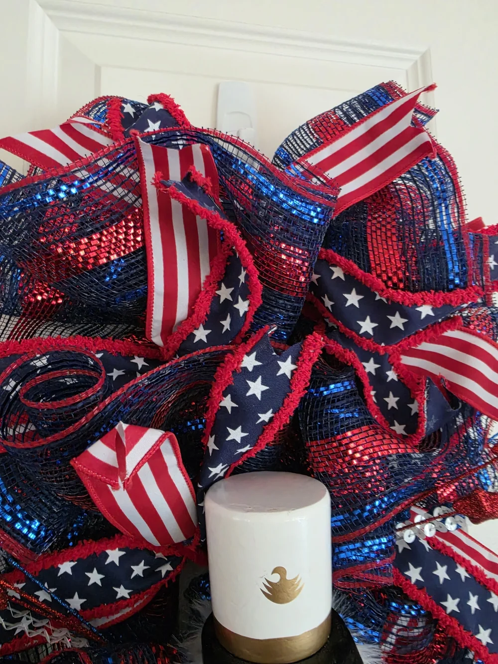 Patriotic Nutcracker Door Decor Wreath - Red, White & Blue